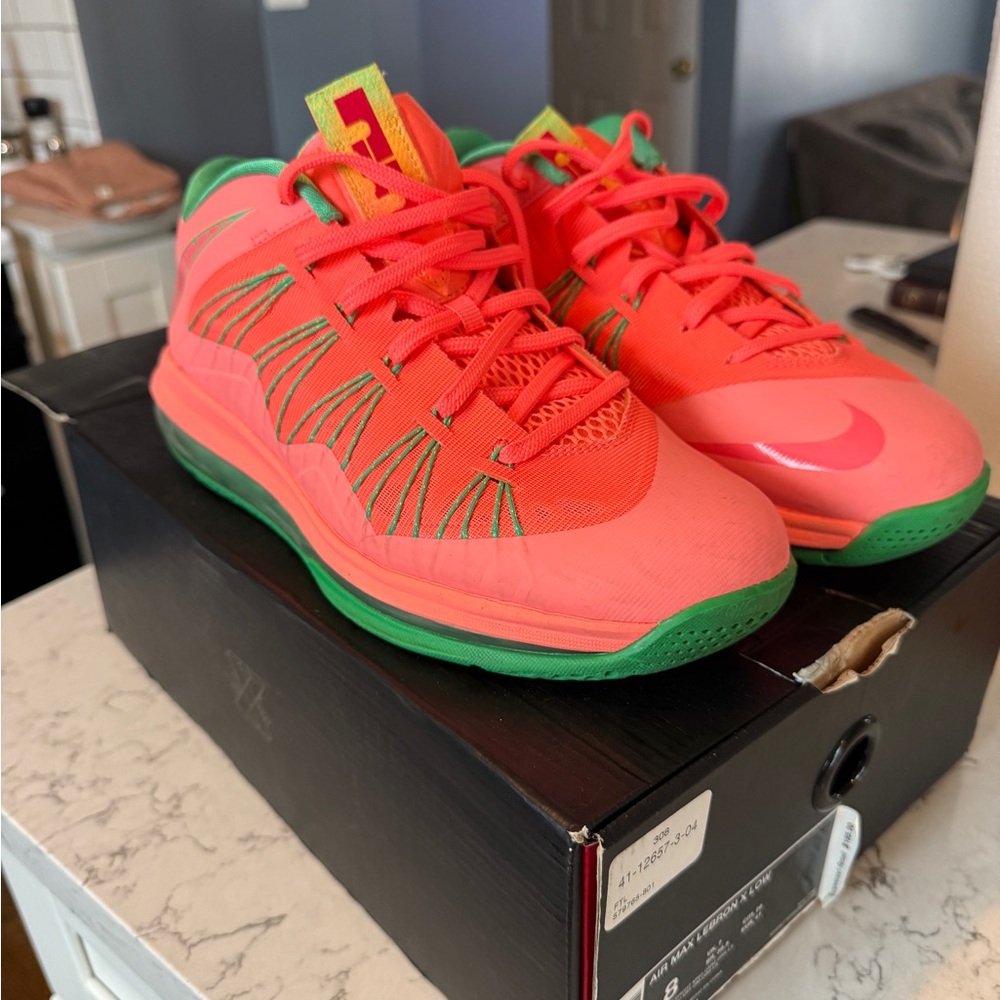 Size 8 - Nike 2013 Air Max LeBron 10 Low “Watermelon”579765-801 Pre-Owned MINT-C